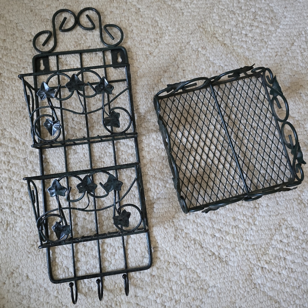 Wrought iron mail/key organizer and napkin holder